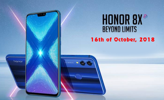 Honor 8X launch in India on the 16th of October, 2018