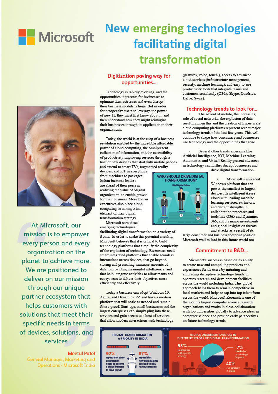 Microsoft India : New emerging technologies facilitating digital transformation