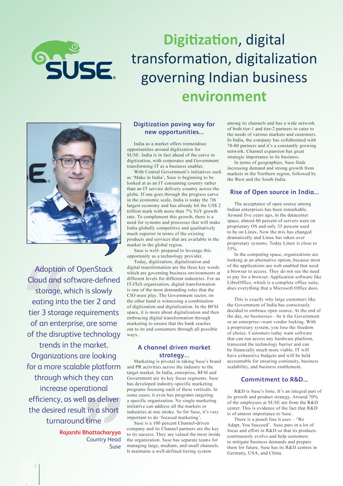 SUSE  : Digitization, digital transformation, digitalization governing Indian business environment