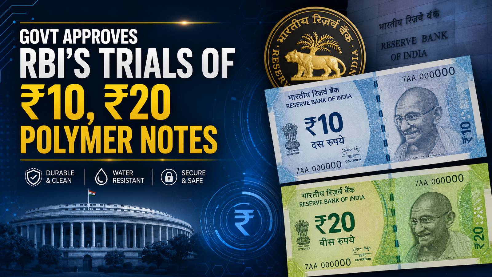 Govt approves RBI's trials of ₹10, ₹20 polymer notes